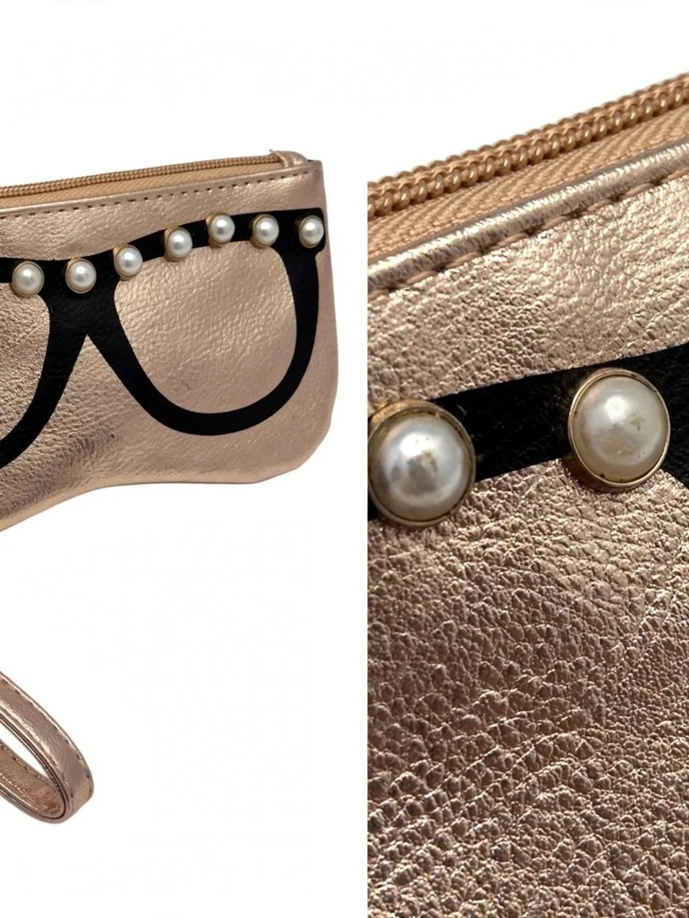 Pearl-Trim Metallic Pink Wristlet Sunglasses Pouch